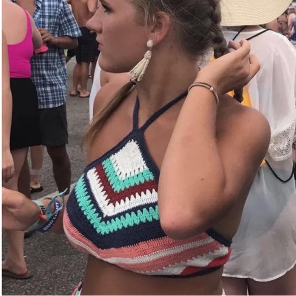 NEW Aerie Crochet Striped Tassel Tie Bikini Set / Free Gift with Purchase - Picture 2 of 9